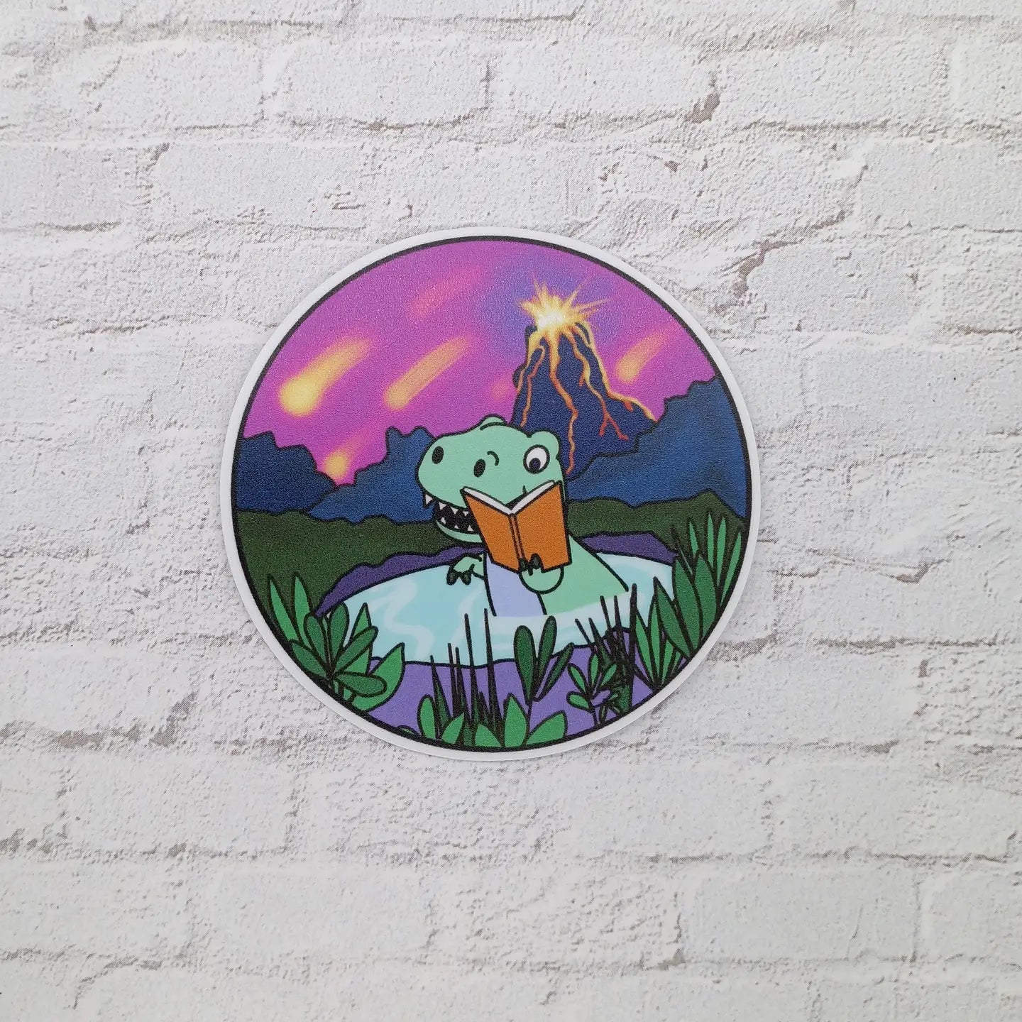 Cute Apocalyptic Dino Reading Sticker