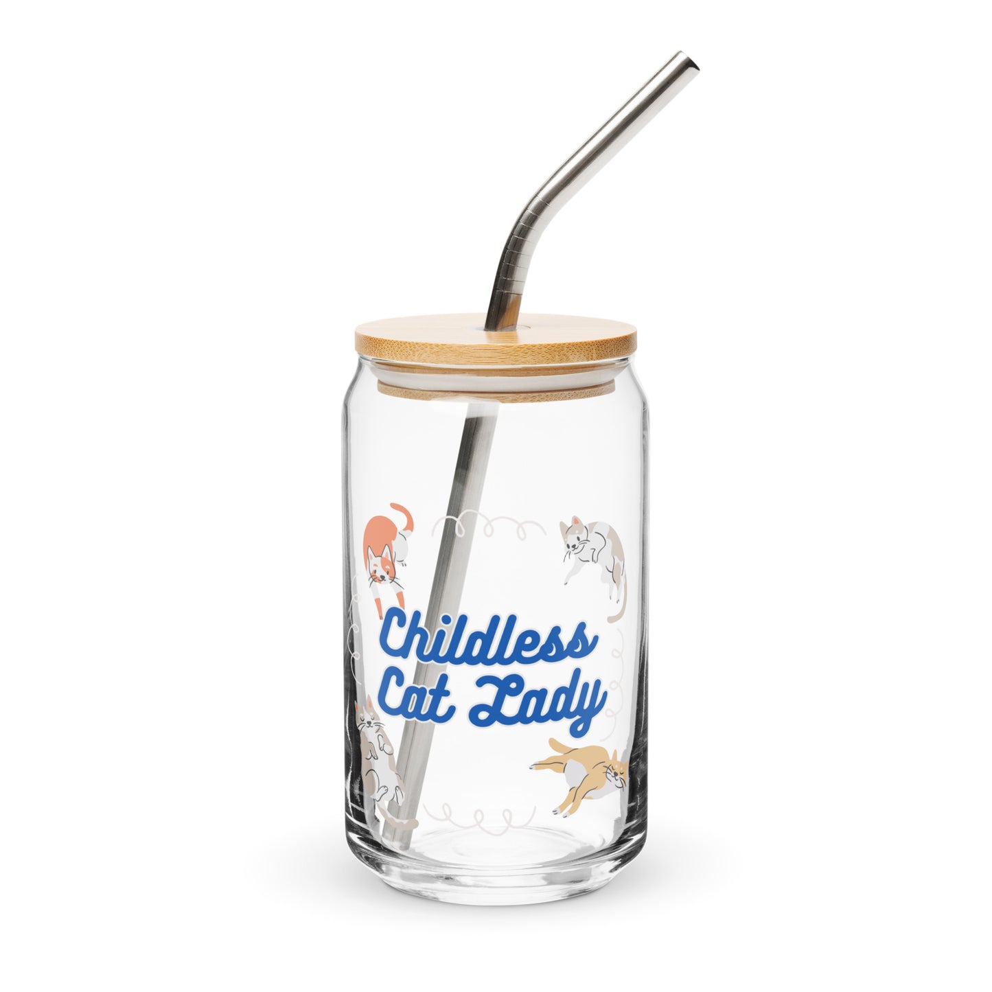 Childless Cat Lady Floofs Can-Shaped Glass