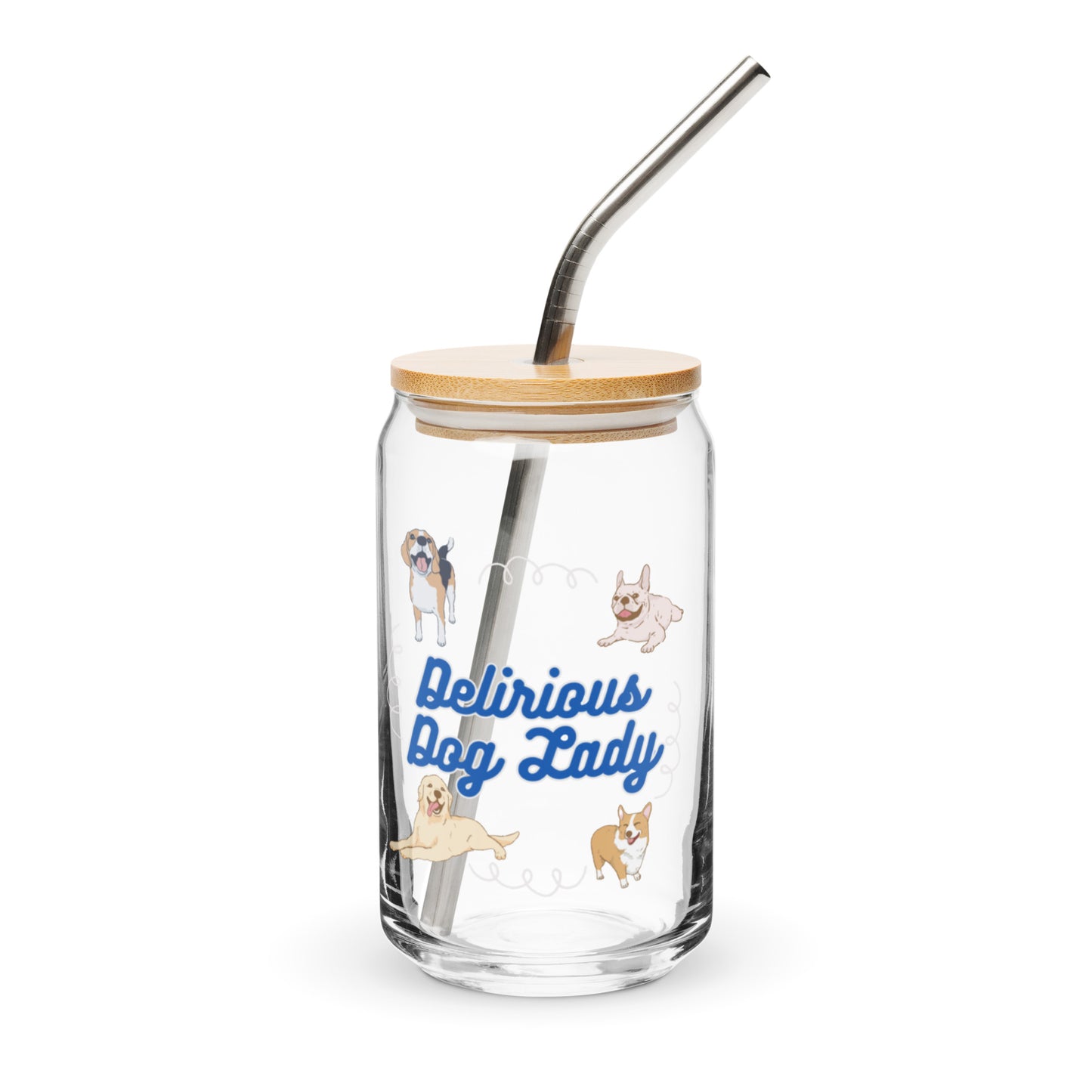 Delirious Dog Lady Can-Shaped Glass