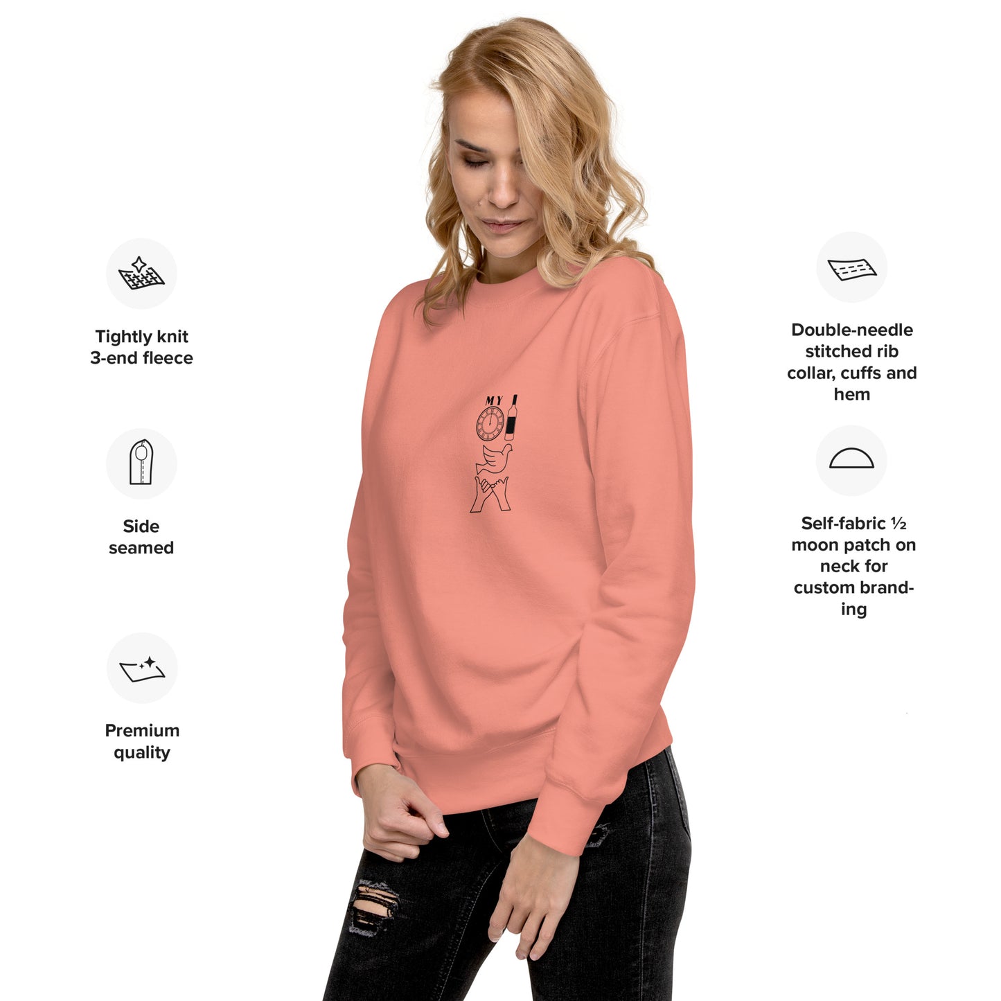 DBATC My Time, Wine, Spirit, Trust Icons Unisex Premium Sweatshirt