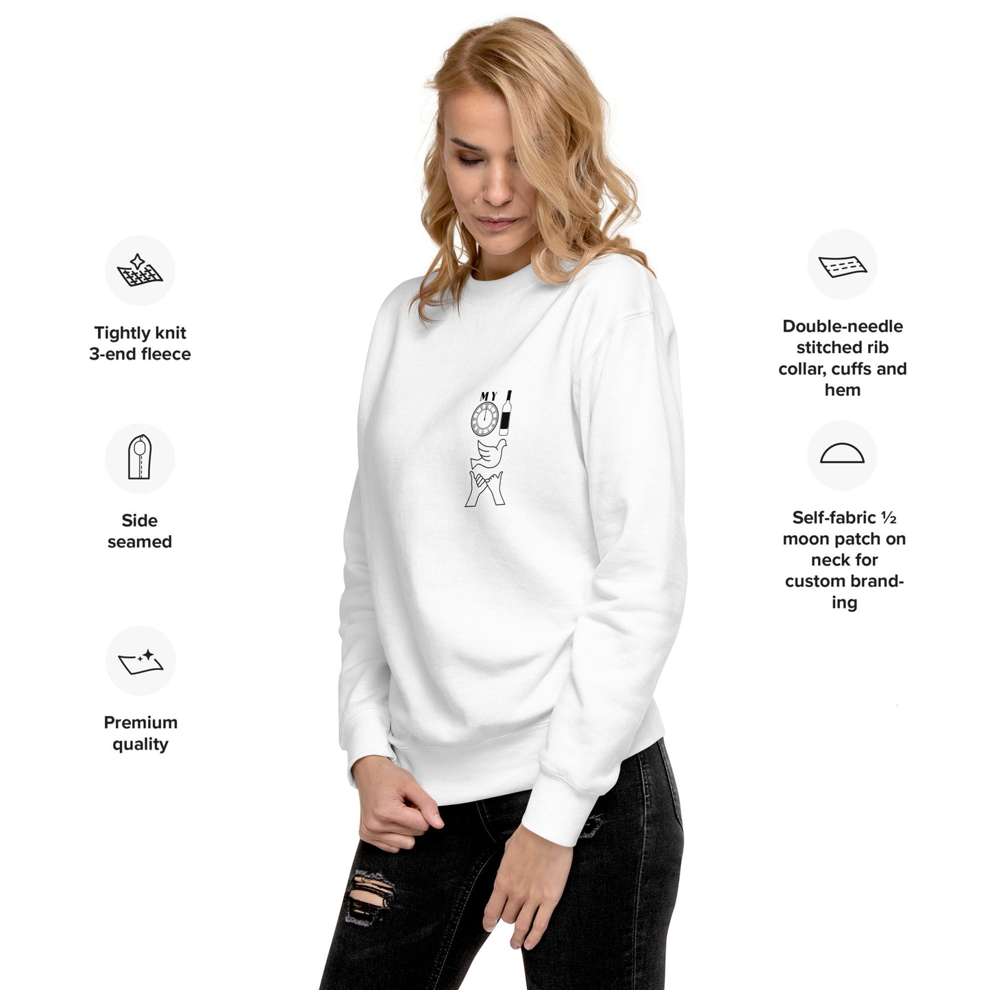 DBATC My Time, Wine, Spirit, Trust Icons Unisex Premium Sweatshirt