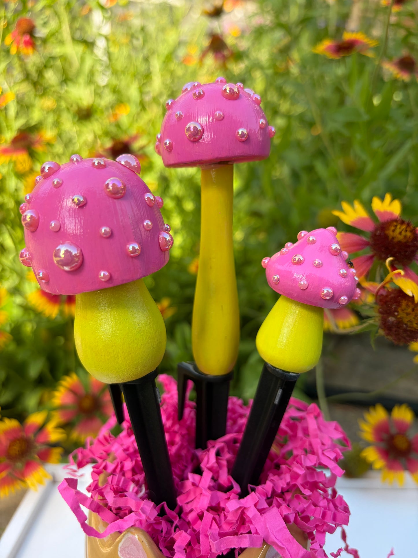 Pink and Green Mushroom Stake Set