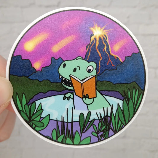 Cute Apocalyptic Dino Reading Sticker