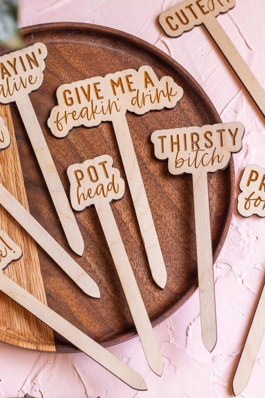 Wooden Plant Markers - Funny Script