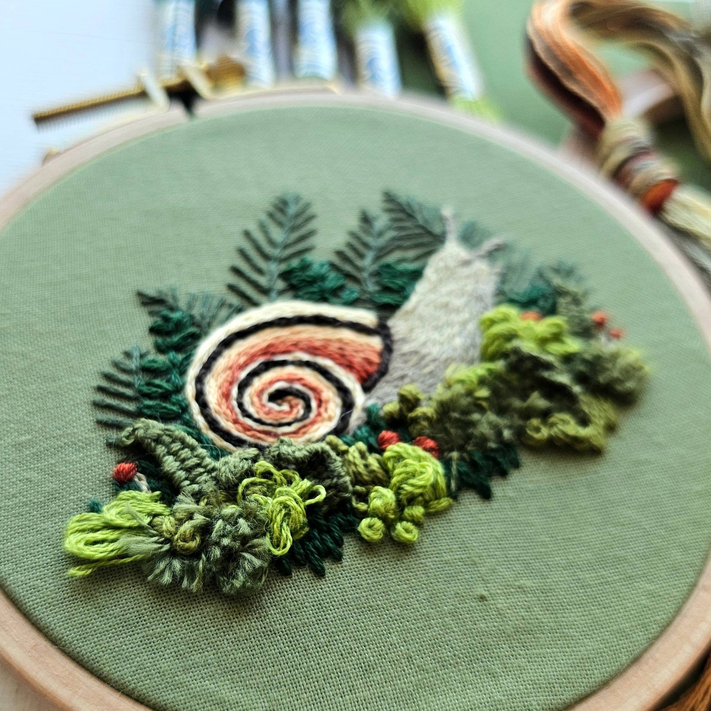 Forest Snail Intermediate Hand Embroidery Kit
