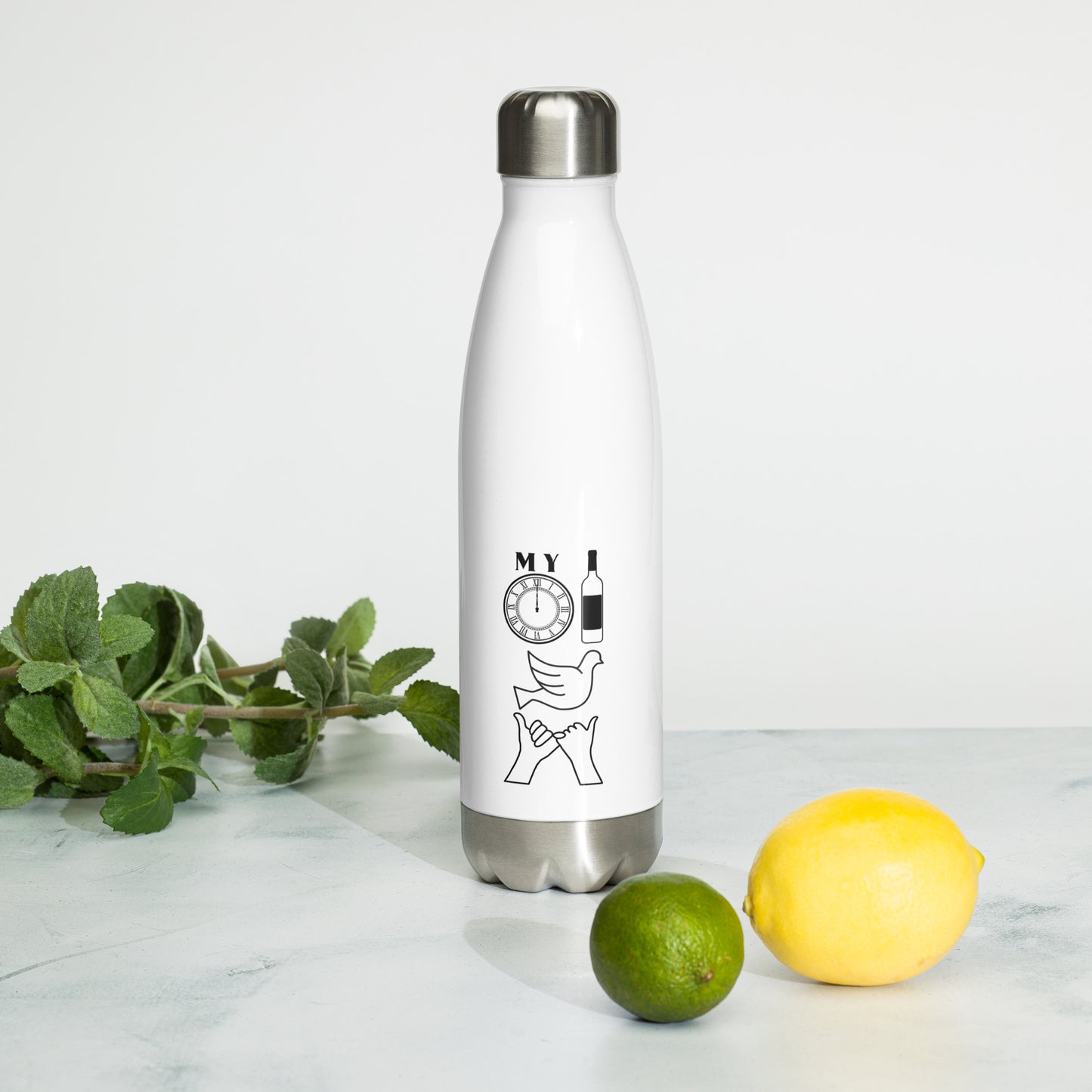 DBATC My Time, Wine, Spirit, Trust Icons Stainless Steel Water Bottle