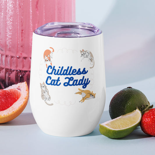 Childless Cat Lady Floofs Wine Tumbler