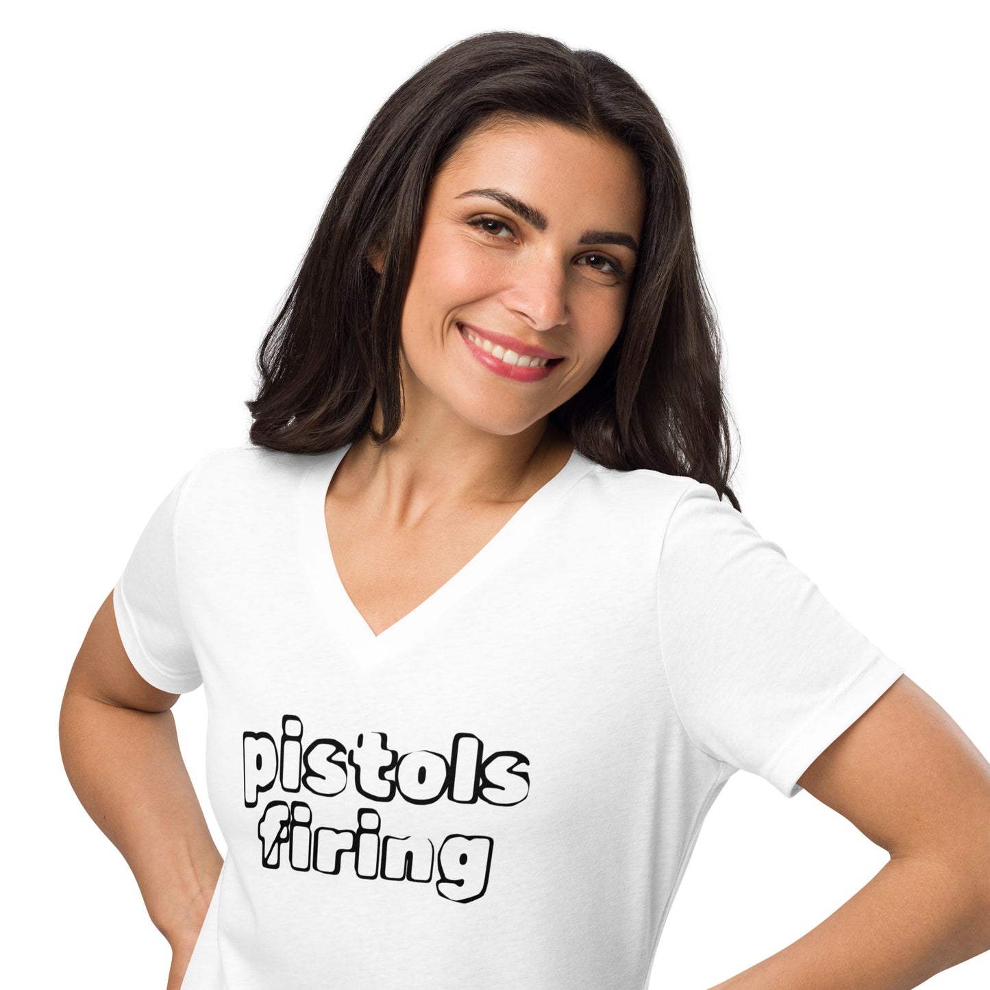 Pistols Firing Women’s Relaxed V-Neck T-Shirt