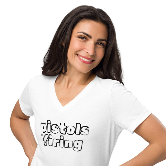 Pistols Firing Women’s Relaxed V-Neck T-Shirt